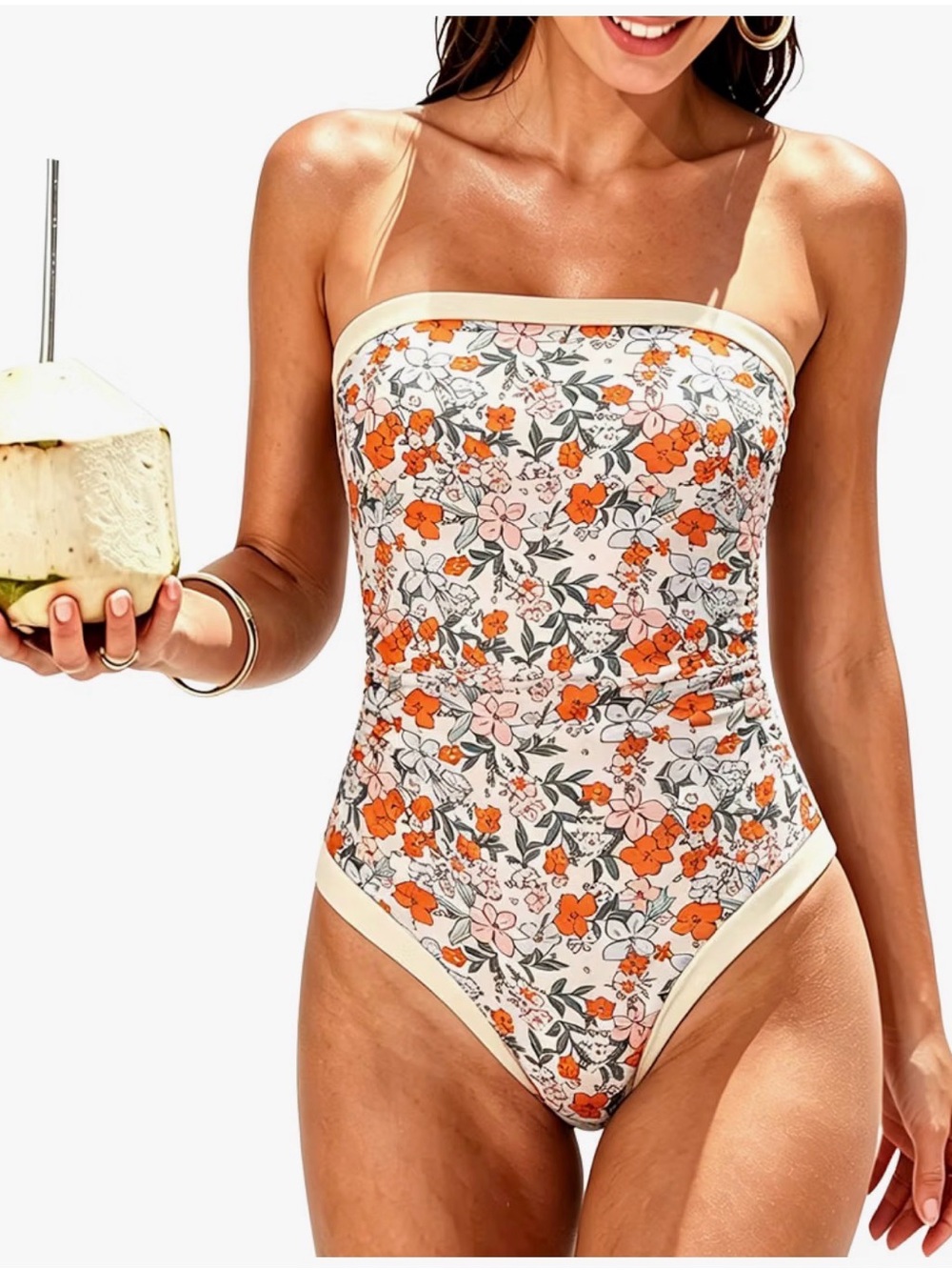 Floral tummy control swimsuit with removable straps size small